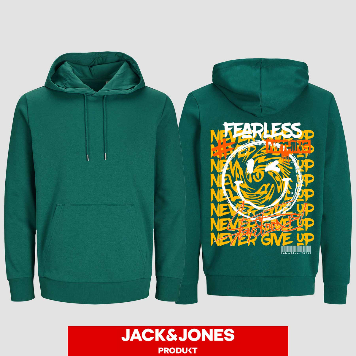 1020 "NEVER GIVE UP" Abschluss Hoodie by Jack&Jones einseitig bedruckt