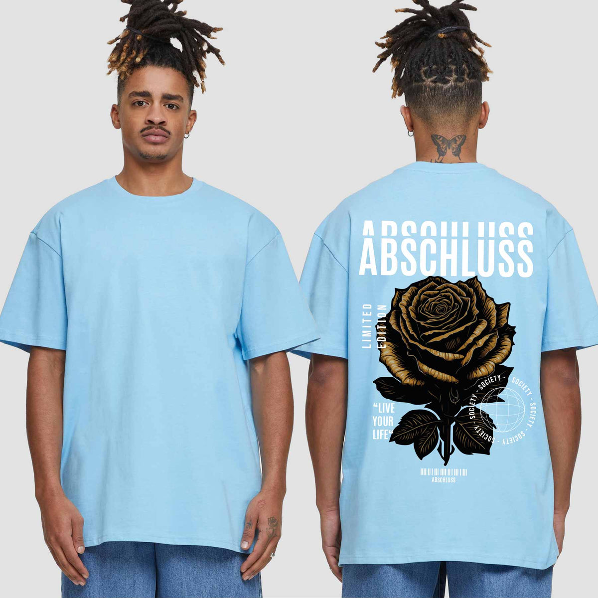 1041 "Streetwear Rose" Abschluss Oversize T-Shirt einseitig bedruckt