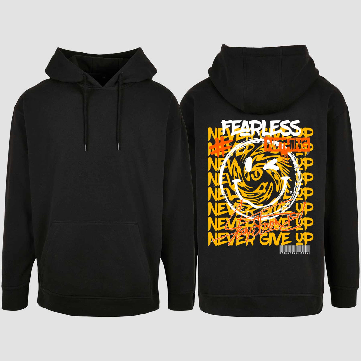 1020 "NEVER GIVE UP" Abschluss Oversize Hoodie einseitig bedruckt