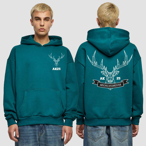 1017 "Abschlussmeister Polygon" Abschluss Premium Oversize Hoodie beidseitig bedruckt